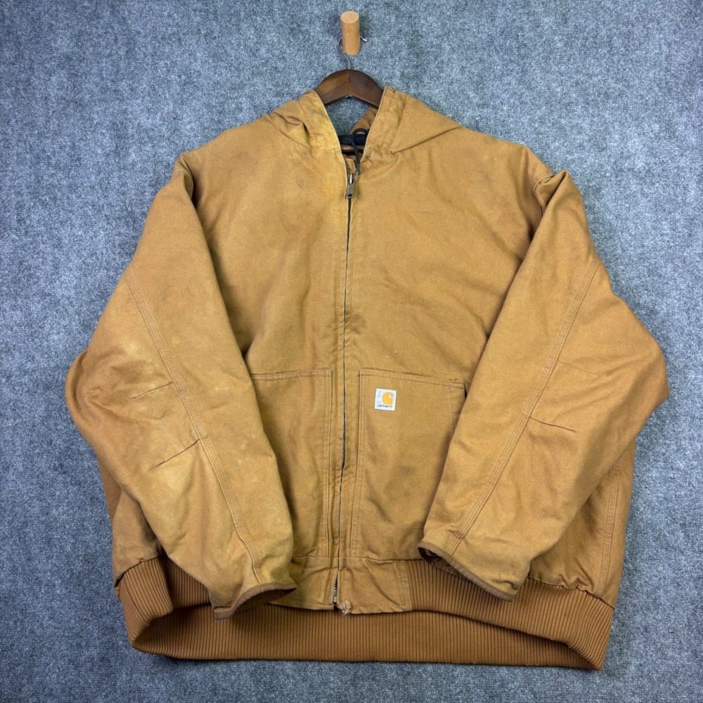 Carhartt Active Jacket Mens 5XL Brown Canvas Hooded Quilted Work Coat J140-BRN